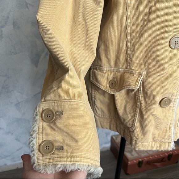 Vintage 90s Y2K Aeropostale Corduroy Faux Fur Lined Penny Coat Size Medium - Picture 3 of 5